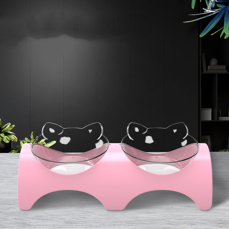 Cat Ear Double Bowl with Automatic Water Dispenser