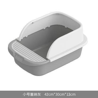 Large Cat Litter Box with Half Enclosure and Splash Guard