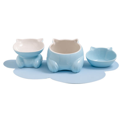 Cartoon Ceramic Cat Bowl for Pets - Water and Food Dish