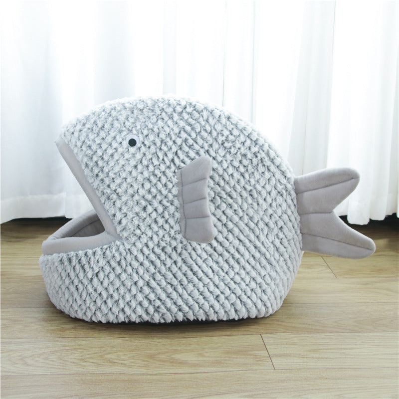 Wholesale Semi-Enclosed Fish-Shaped Pet Bed for Dogs and Cats