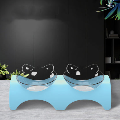 Cat Ear Double Bowl with Automatic Water Dispenser