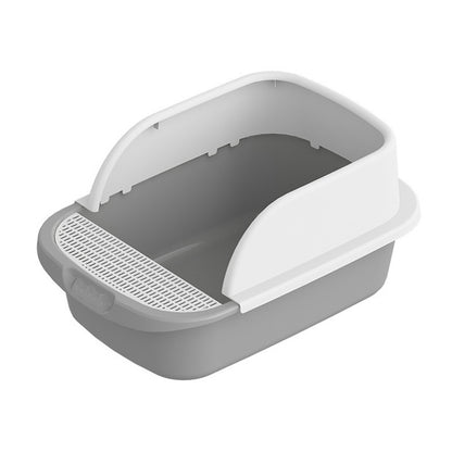 Large Cat Litter Box with Half Enclosure and Splash Guard