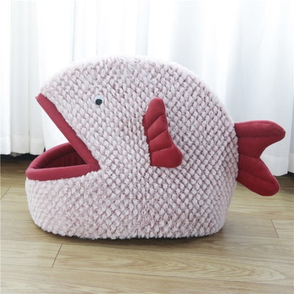 Wholesale Semi-Enclosed Fish-Shaped Pet Bed for Dogs and Cats