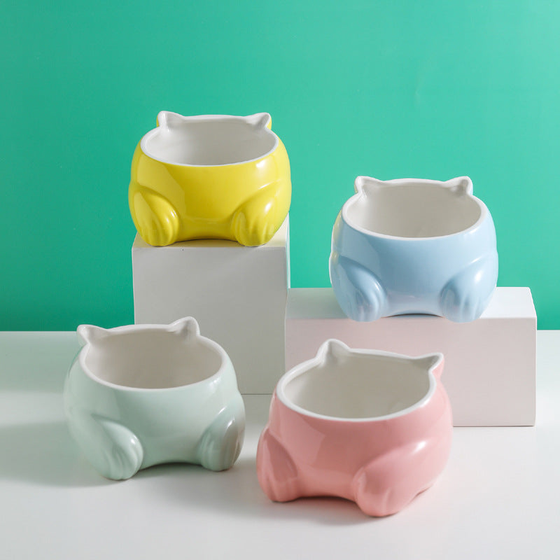 Cartoon Ceramic Cat Bowl for Pets - Water and Food Dish