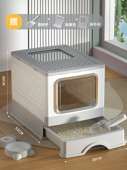 Large Enclosed Cat Litter Box with Door for Pets