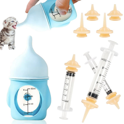 WITTOL Kitten Bottle Feeding Kit Puppy Bottles for Nursing Anti-Choking Pet Feeding Bottle and Syrings Nipple for Kittens Newborn Kitten Puppy Small Animals Supplies(Blue 80ml)