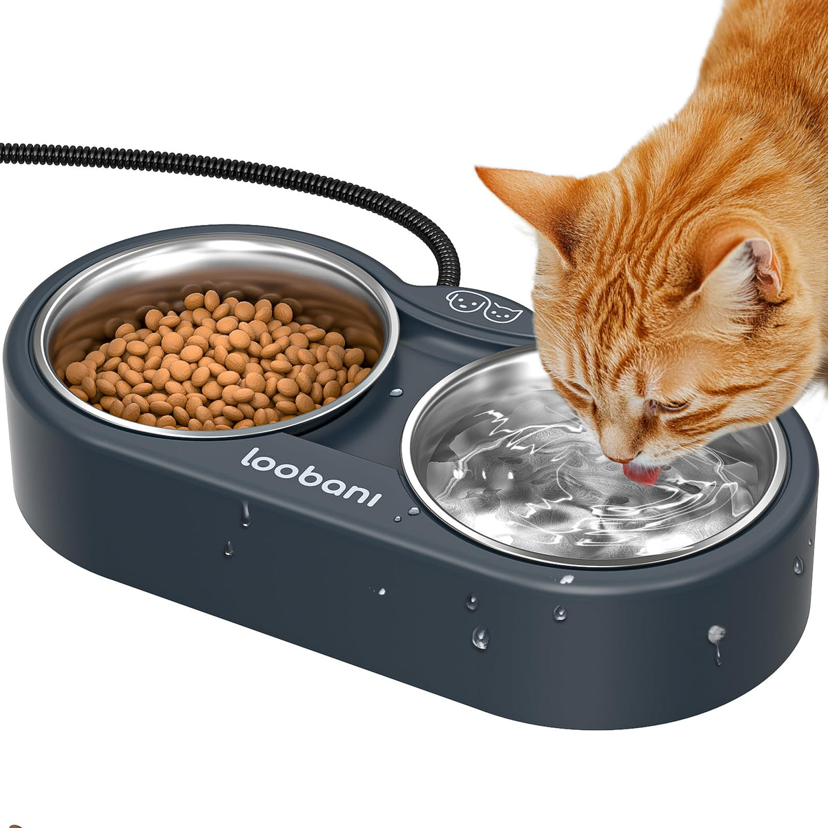 Outdoor Heated Water Bowl for Cat: Heated Cat Bowl - 47 OZ Outdoor Heated Pet Bowl with Stainless Steel Bowl Heated Water Food Bowl for Cat Pet Thermal Pet Bowl Provide Water and Hot Food in Winter