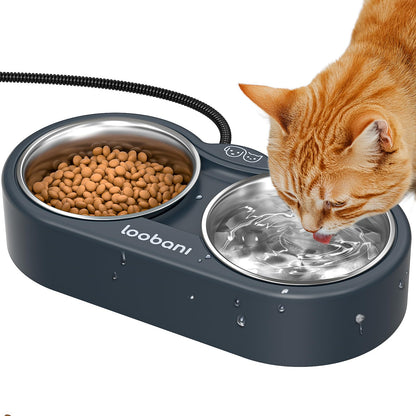 Outdoor Heated Water Bowl for Cat: Heated Cat Bowl - 47 OZ Outdoor Heated Pet Bowl with Stainless Steel Bowl Heated Water Food Bowl for Cat Pet Thermal Pet Bowl Provide Water and Hot Food in Winter