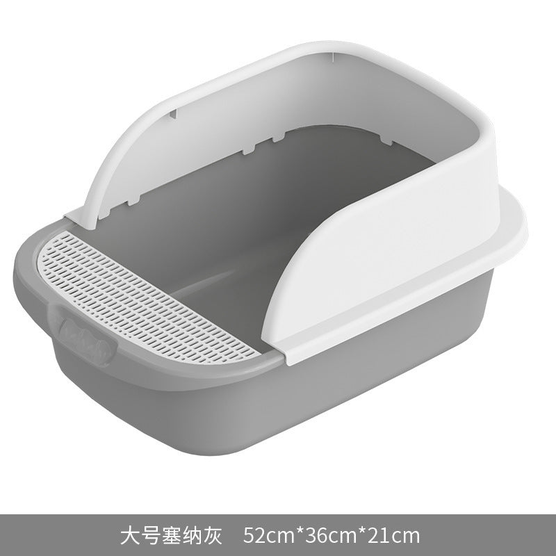 Large Cat Litter Box with Half Enclosure and Splash Guard