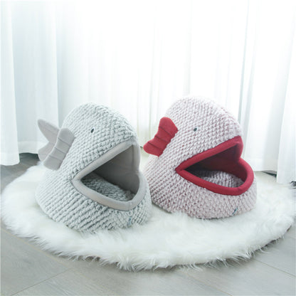 Wholesale Semi-Enclosed Fish-Shaped Pet Bed for Dogs and Cats