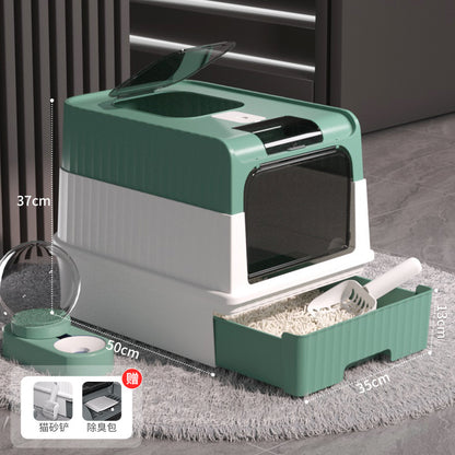 Large Enclosed Cat Litter Box with Door for Pets