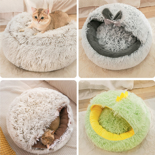 Winter Cat Bed with Enclosed Design for Small Pets