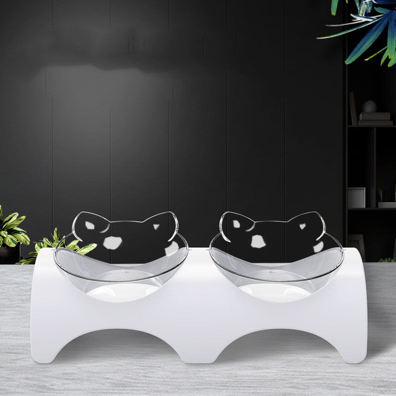 Cat Ear Double Bowl with Automatic Water Dispenser