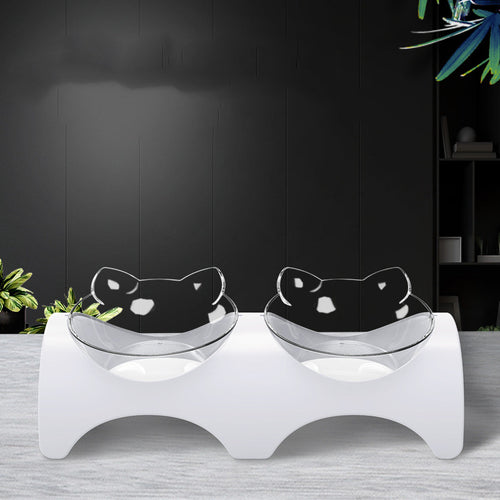 Cat Ear Double Bowl with Automatic Water Dispenser
