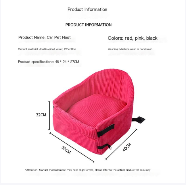 Portable Pet Car Seat with Storage for Dogs
